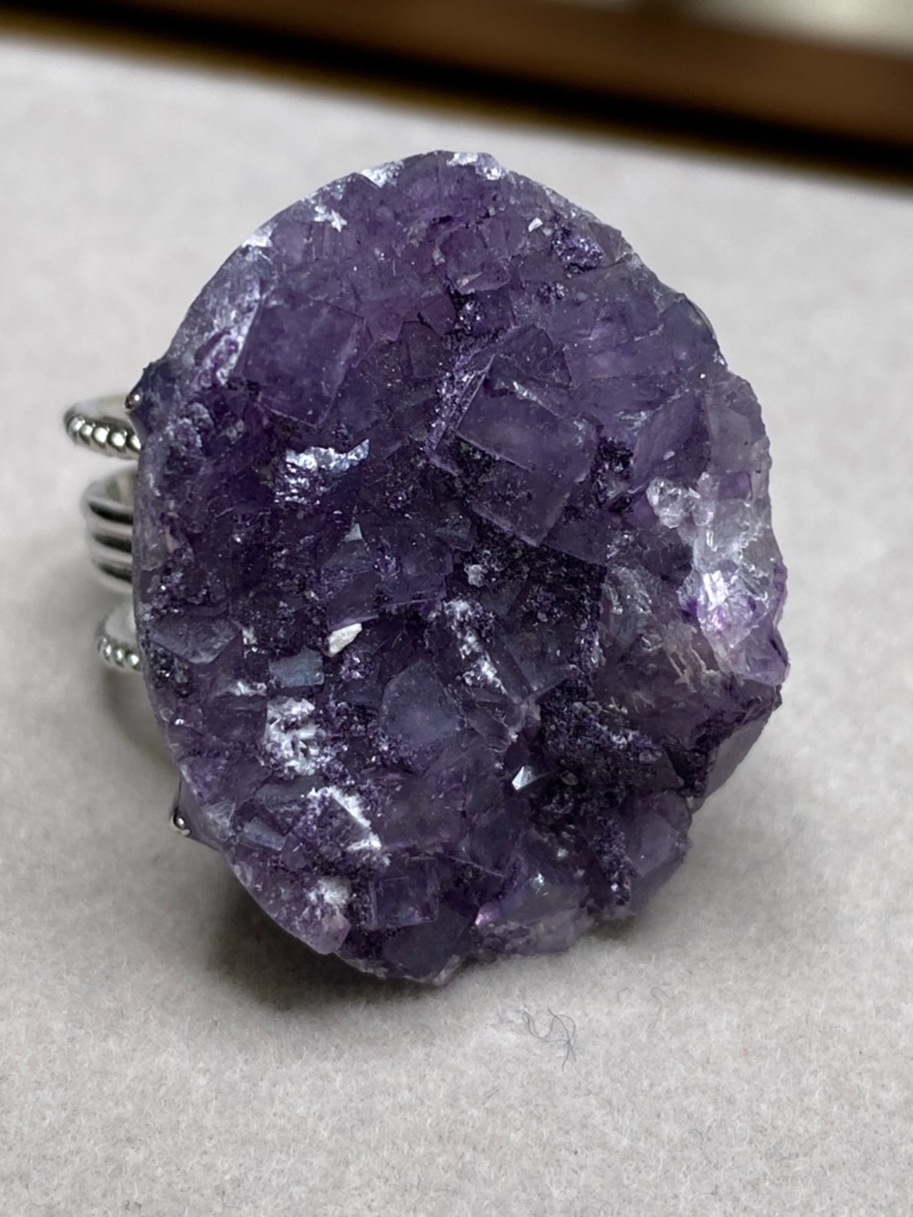 Purple Fluorite Crystal Cluster Ring • Deep Violet Stone • Geometric Statement - Picture 3 of 9